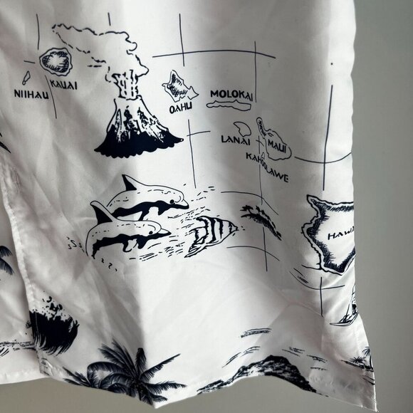 Year IN Year Out Men's Hawaiian Shirt MEDIUM Palmwave White Island Map Floral - Picture 5 of 9